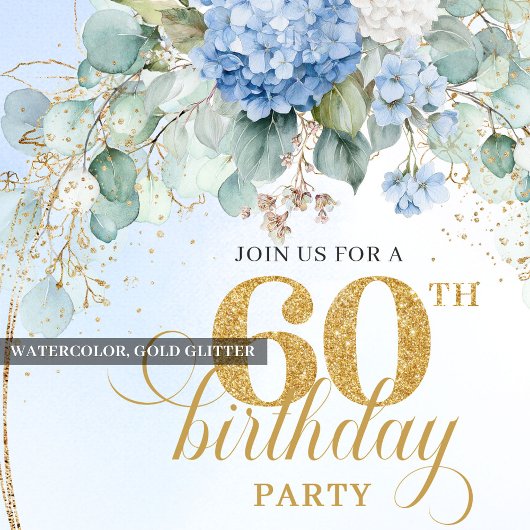 Classic Bohemian Soft Blue Greenery 60th Birthday 招待状