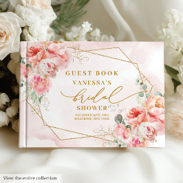 Classic Boho Blush Gold Frame Roses Bridal Shower ゲストブック