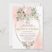 Classic Boho Blush Pink Floral Rustic Quinceañera 招待状 (正面)