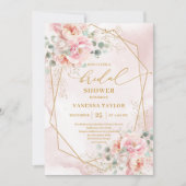 Classic Boho Blush Pink Gold Frame Bridal Shower  招待状 (正面)