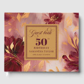 Classic Boho Burgundy Blush Gold Flowers 50th   ゲストブック (正面)