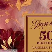 Classic Boho Burgundy Blush Gold Flowers 50th   ゲストブック