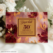 Classic Boho Burgundy Blush Gold Flowers 50th   ゲストブック