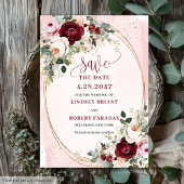 Classic Boho Burgundy Blush Gold Roses Save Date 招待状