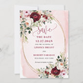 Classic Boho Burgundy Blush Gold Roses Save Date 招待状 (正面)