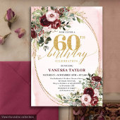 Classic Boho Burgundy Blush Roses 60th Birthday 招待状