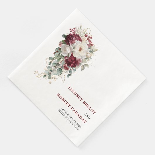 Classic Boho Burgundy Gold Roses Wedding Napkins (コーナー)
