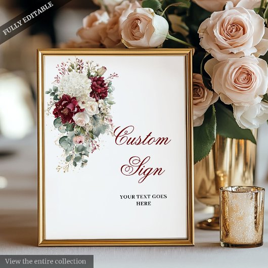 Classic Boho Burgundy White Rose Custom Wedding  ポスター