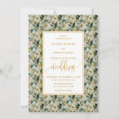 Classic Boho Forest Green Gold Eucalyptus Wedding 招待状 (正面)