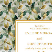 Classic Boho Forest Green Gold Eucalyptus Wedding 招待状