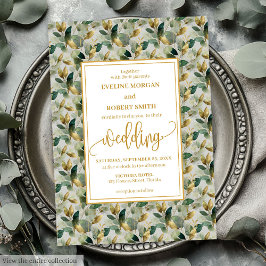 Classic Boho Forest Green Gold Eucalyptus Wedding 招待状