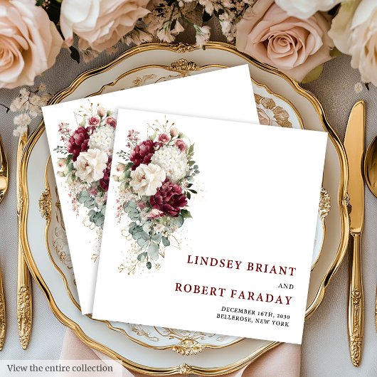 Classic Boho Maroon Blush Gold Roses Wedding Paper