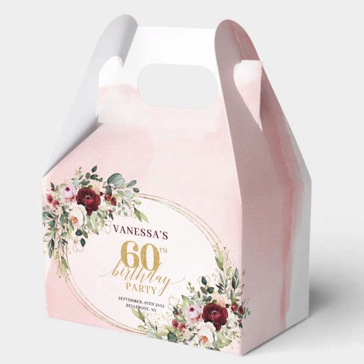 Classic Boho Maroon Roses 60th Birthday Favor Box フェイバーボックス