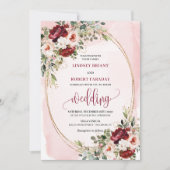 Classic Boho Merlot Gold Floral Wedding Invitation 招待状 (正面)