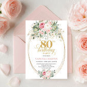 Classic Boho Minimalist Blush Floral 80th Birthday 招待状