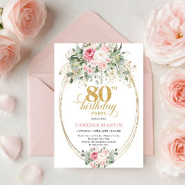 Classic Boho Minimalist Blush Floral 80th Birthday 招待状