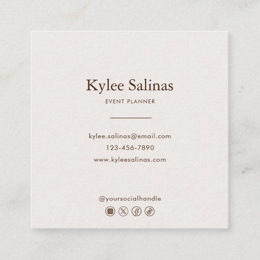 Classic Boho Minimalist Floral Event Planner  スクエア名刺 (裏面)