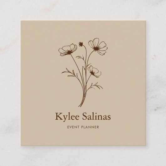Classic Boho Minimalist Floral Event Planner  スクエア名刺 (正面)
