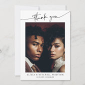 Classic Boho Minimalist Script Wedding Photo サンキューカード (正面)