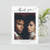 Classic Boho Minimalist Script Wedding Photo サンキューカード (スタンド正面)