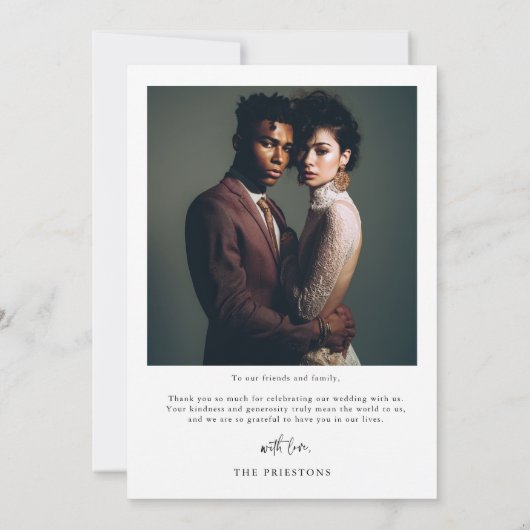 Classic Boho Minimalist Script Wedding Photo サンキューカード (裏面)