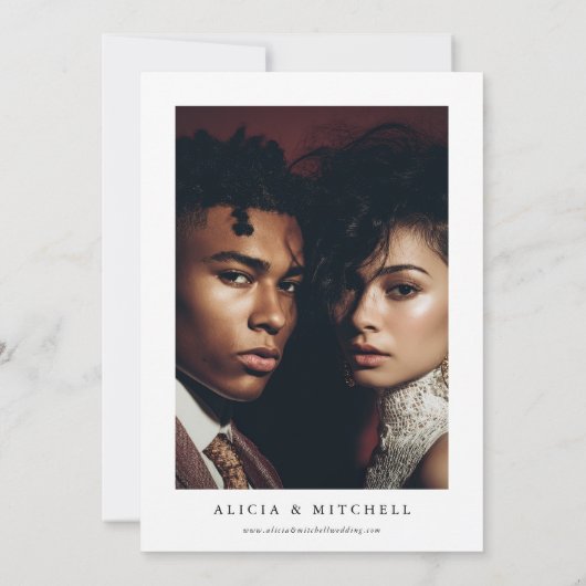 Classic Boho Minimalist Script Wedding Photo 招待状 (裏面)