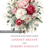 Classic Boho Red Blush Gold Floral Wedding Invite 招待状