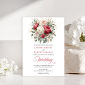 Classic Boho Red Blush Gold Floral Wedding Invite 招待状