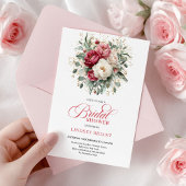 Classic Boho Red White Floral Gold Bridal Shower 招待状