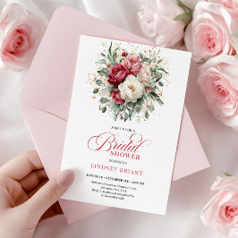 Classic Boho Red White Floral Gold Bridal Shower 招待状