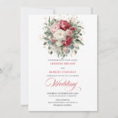 Classic Boho Red White Gold Floral Wedding Invite 招待状 (正面)
