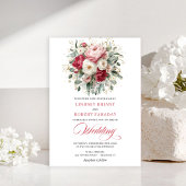 Classic Boho Ruby Red Blush Gold Floral Invitation 招待状