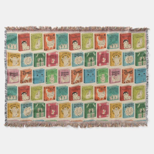 Classic Book Cat Literature Puns スローブランケット (正面)