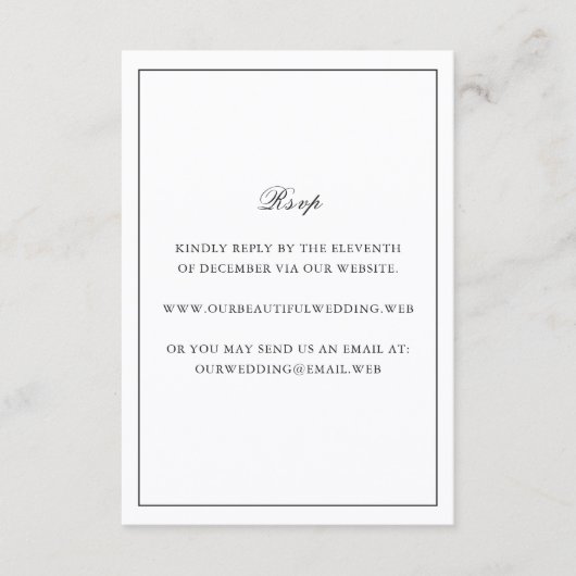 Classic Border Black and White Timeless Wedding 出欠カード (正面)