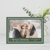Classic Border Forest Green Merry Christmas Photo シーズンカード (スタンド正面)