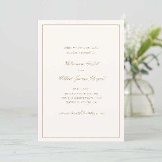 Classic Border Ivory and Gold Timeless Wedding セーブザデート (スタンド正面)