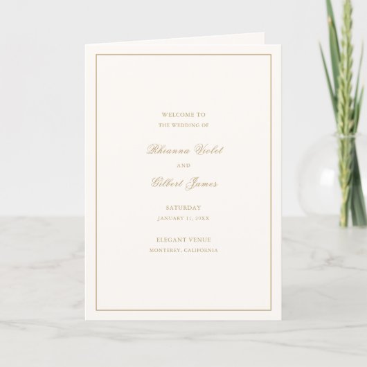 Classic Border Ivory and Gold Timeless Wedding プログラム (正面)