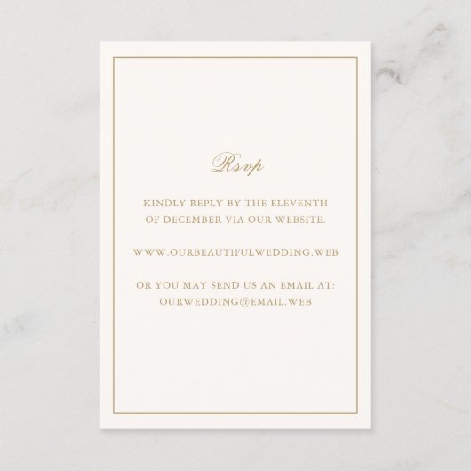 Classic Border Ivory and Gold Timeless Wedding 出欠カード (正面)
