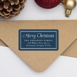 Classic Border Navy Christmas Return Address ラベル