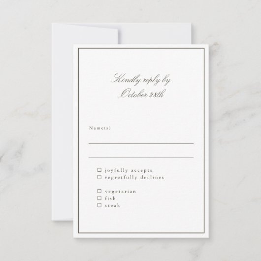 Classic Border Olive Elegant Wedding Meal Choice 出欠カード (正面)