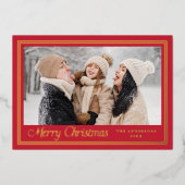 Classic Border Red Merry Christmas Photo 箔シーズンカード (正面)