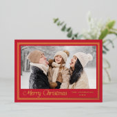 Classic Border Red Merry Christmas Photo 箔シーズンカード (立ち正面)