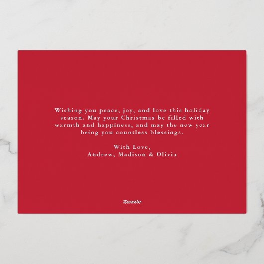 Classic Border Red Merry Christmas Photo 箔シーズンカード (裏面)