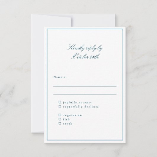 Classic Border Teal Elegant Wedding Meal Choice 出欠カード (正面)