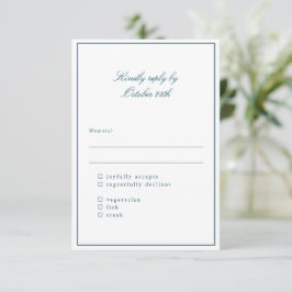 Classic Border Teal Elegant Wedding Meal Choice 出欠カード