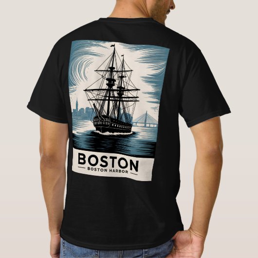 Classic Boston Harbor Massachusetts Vintage Ship Tシャツ (裏面)