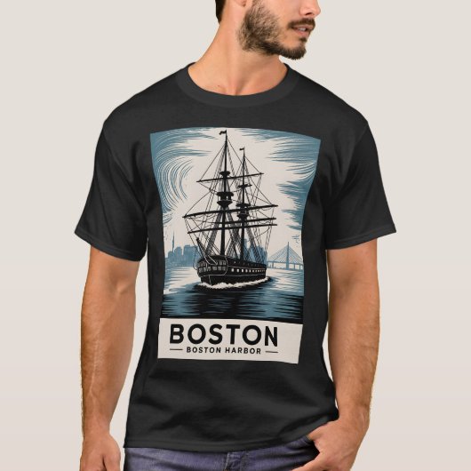 Classic Boston Harbor Massachusetts Vintage Ship Tシャツ (正面)