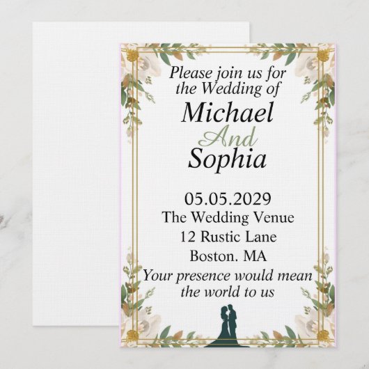 Classic Botanical Border Wedding Invitation 招待状 (正面/裏面)