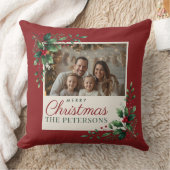 Classic Botanical Red Custom Photo Christmas クッション (ブランケット)