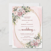 Classic Botanical Rose Gold Blush Wedding Invite 招待状 (正面)